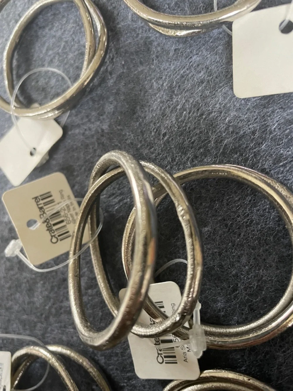 Crate and Barrel Set of 8 Metallic Napkin Rings - Silver Tone NWT
